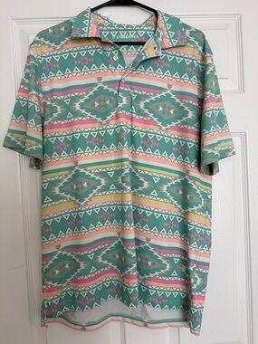 Chubbies Men's Mint Aztec Stripe Polo with Pastel Accents